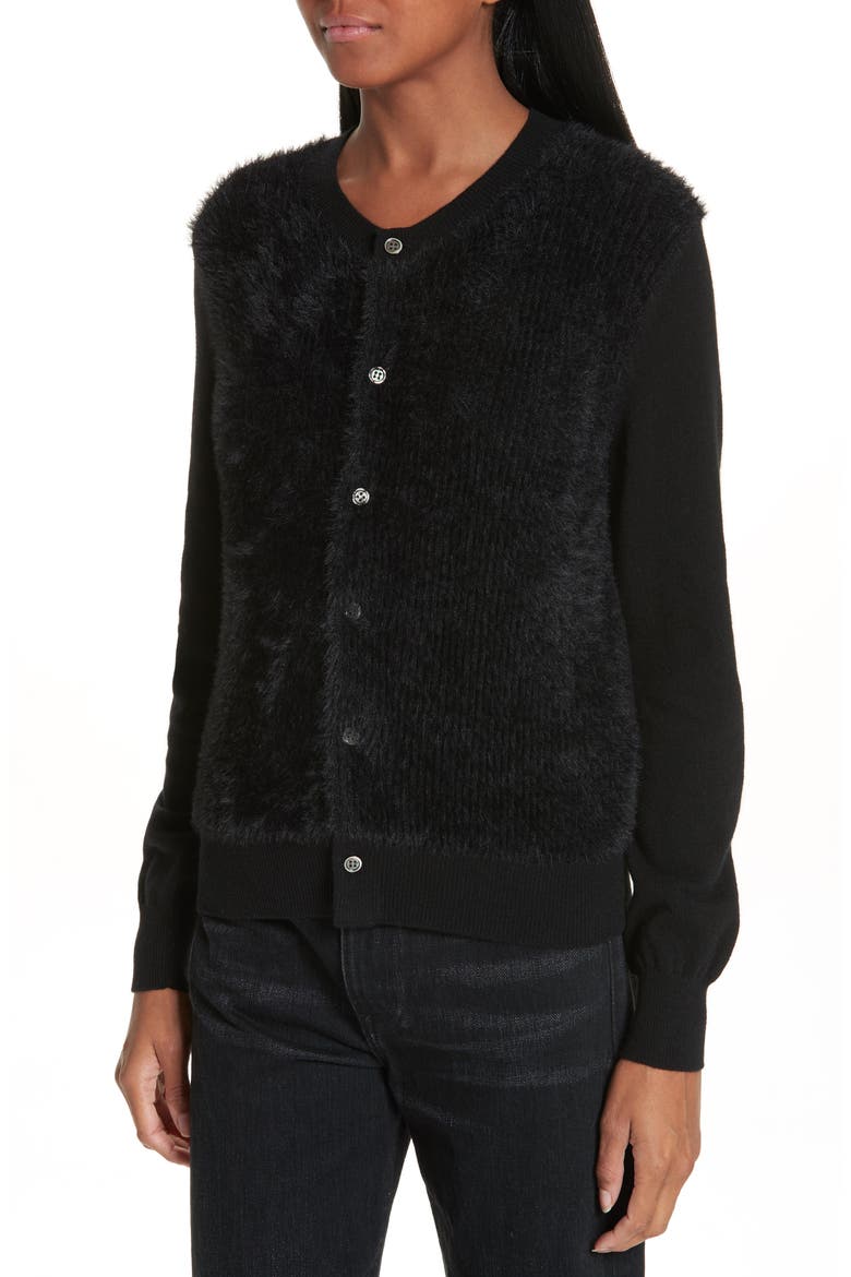 Fuzzy Cardigan, Alternate, color, BLACK