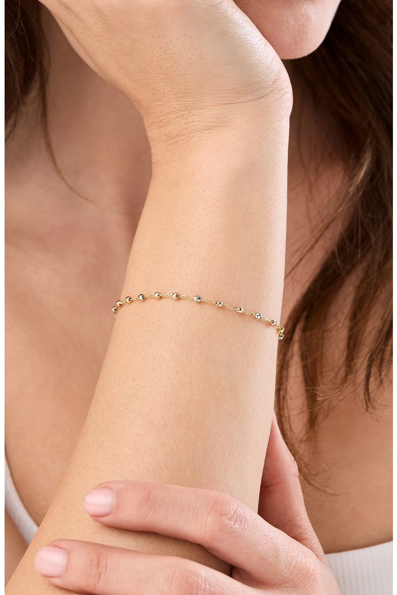 14K Gold Tri-Tone Beaded Station Chain Bracelet, Alternate, color, 14K WHITE/ ROSE/ YELLOW GOLD