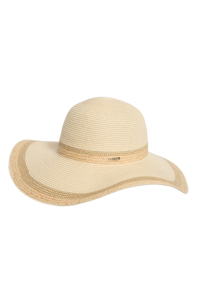 Calvin Klein Metallic Raffia Straw Sun Hat, Alternate, color, Natural