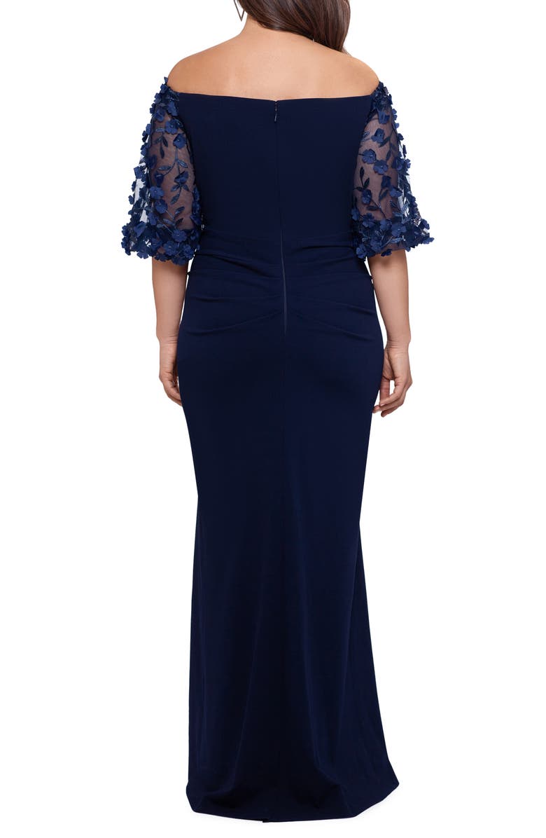 Xscape Evenings Xscape 3-D Floral Sleeve Off the Shoulder Gown, Alternate, color, 