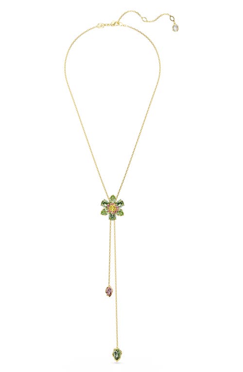 Swarovski Idyllia Mixed Cuts Flower Multicolored Gold-tone Plated Y Pendant Necklace In Gold