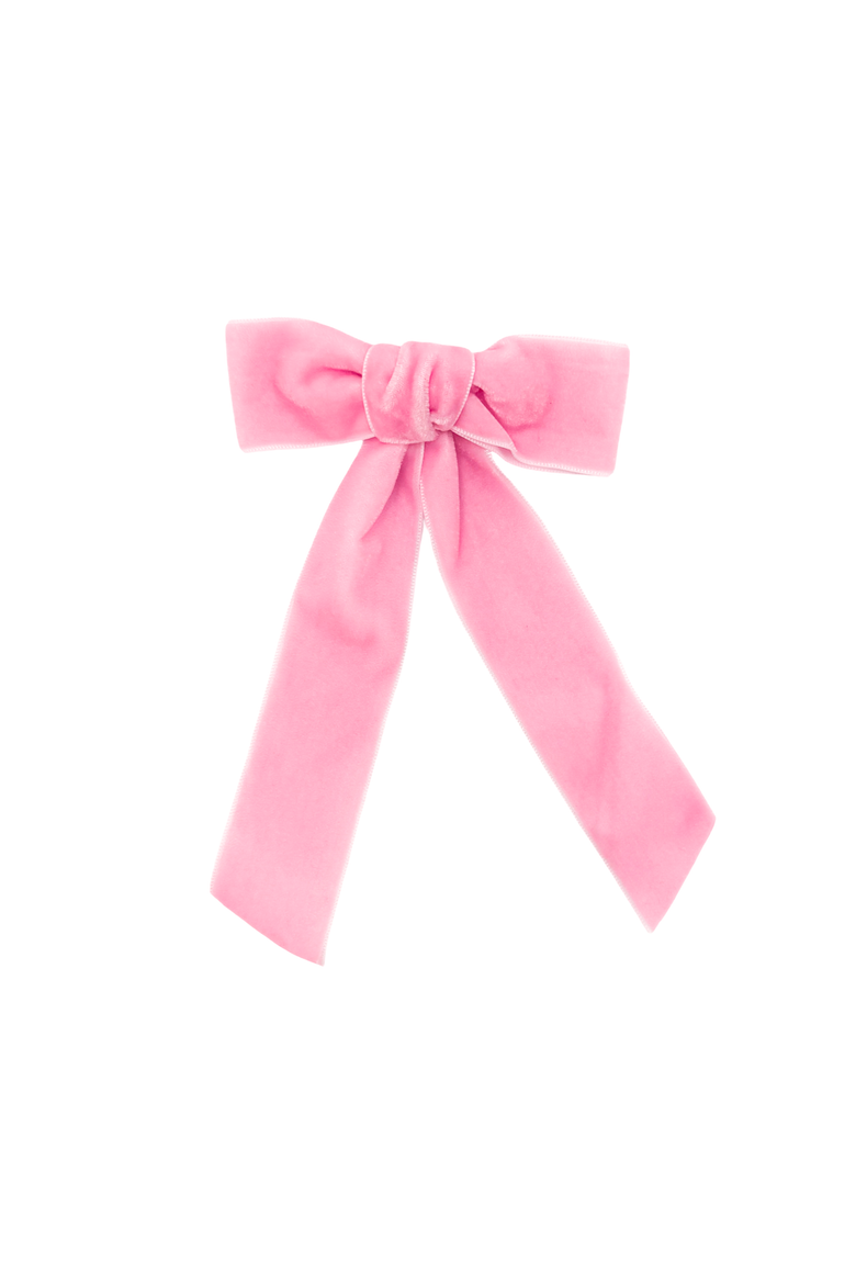 Long-Tailed Velvet Hair Bow Barrette, Main, color, Pink