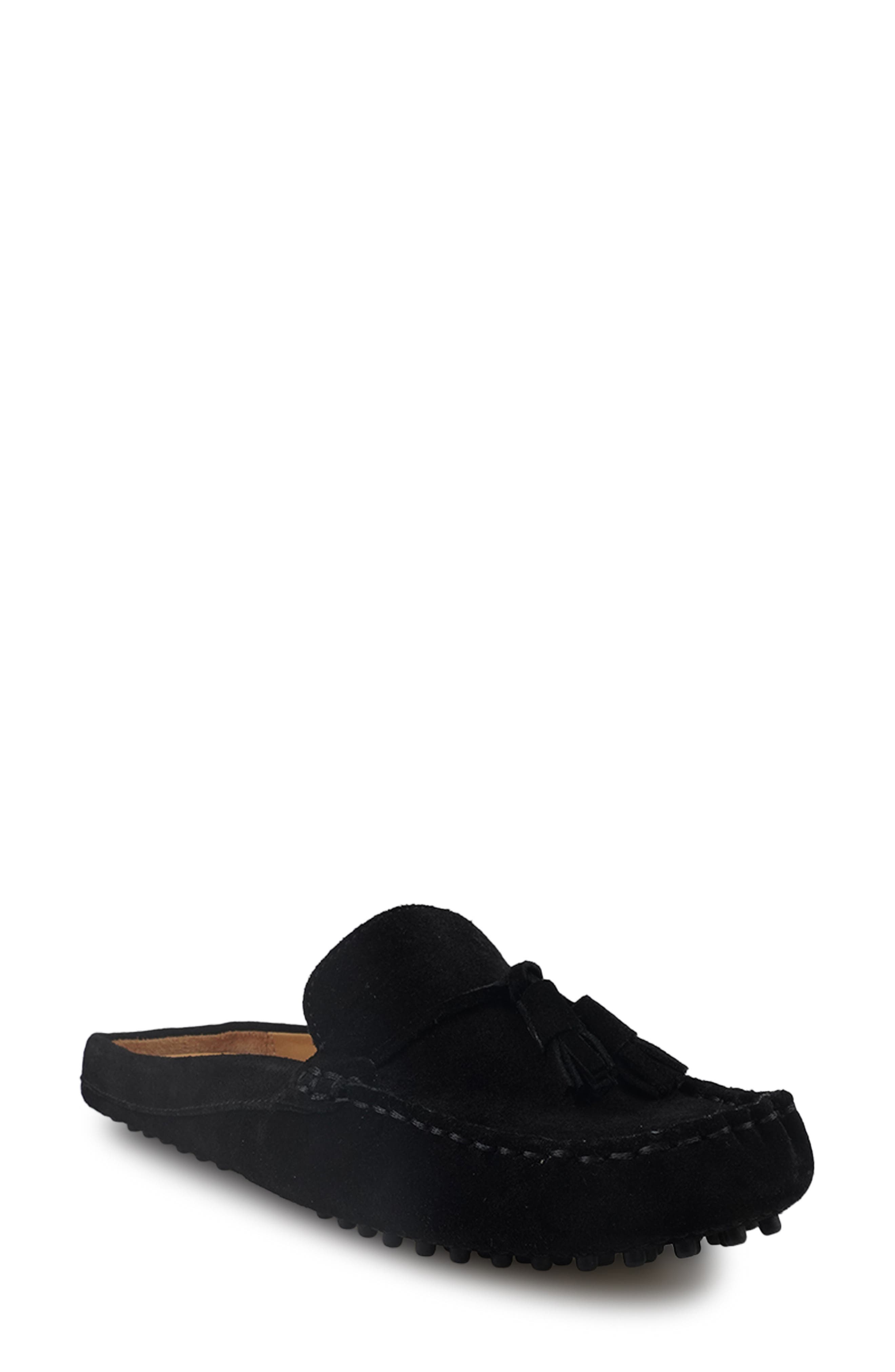 National Comfort Tal Tassel Mule, Main, color, Black Suede