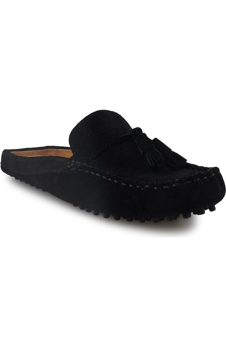 National Comfort Tal Tassel Mule, Main, color, Black Suede