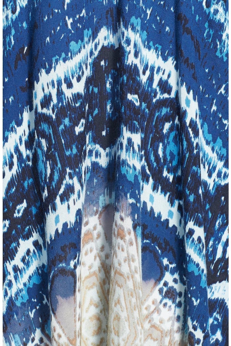 Zoe & Rose Print Fringe Kimono, Alternate, color, NAVY BLUE/ BLEACH