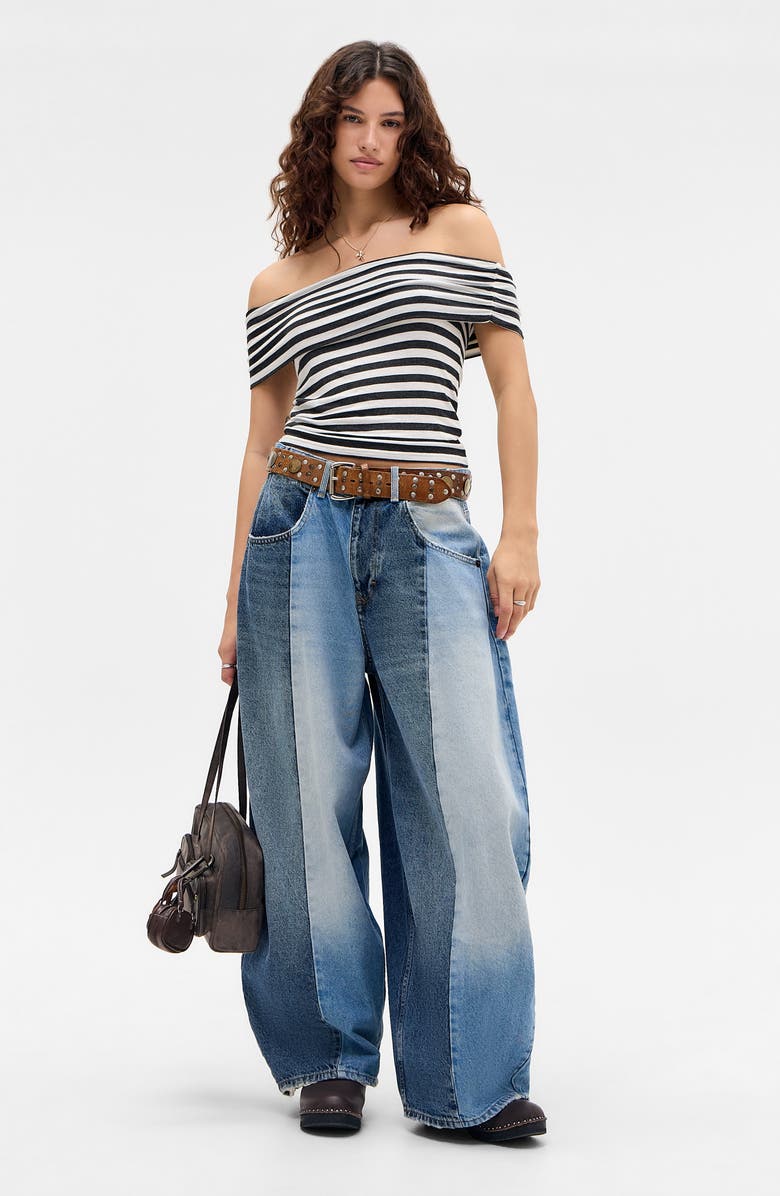 BDG Urban Outfitters Stripe Off the Shoulder Top, Alternate, color, White Stripes