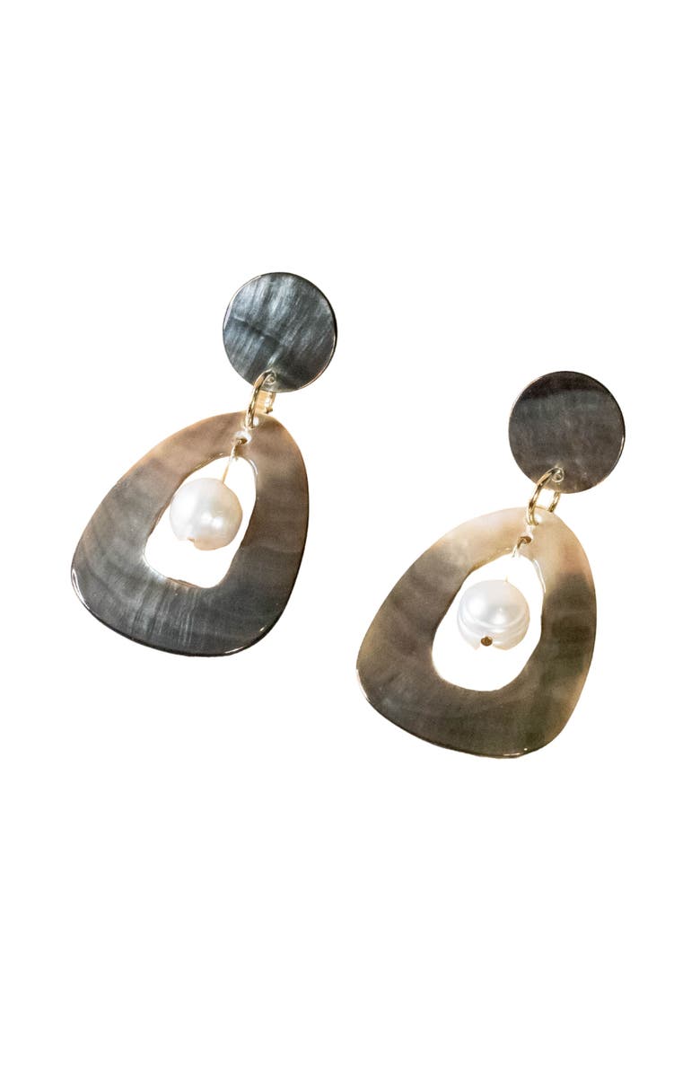 LIKHA Mother-of-Pearl Hollow Earrings with Inner Pearl, Main, color, Black