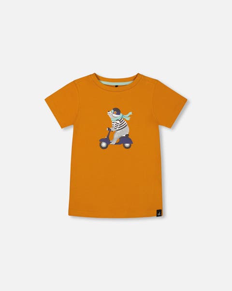 Little Boy's Organic Cotton Tee Vibrant Orange And Blue Vespa
