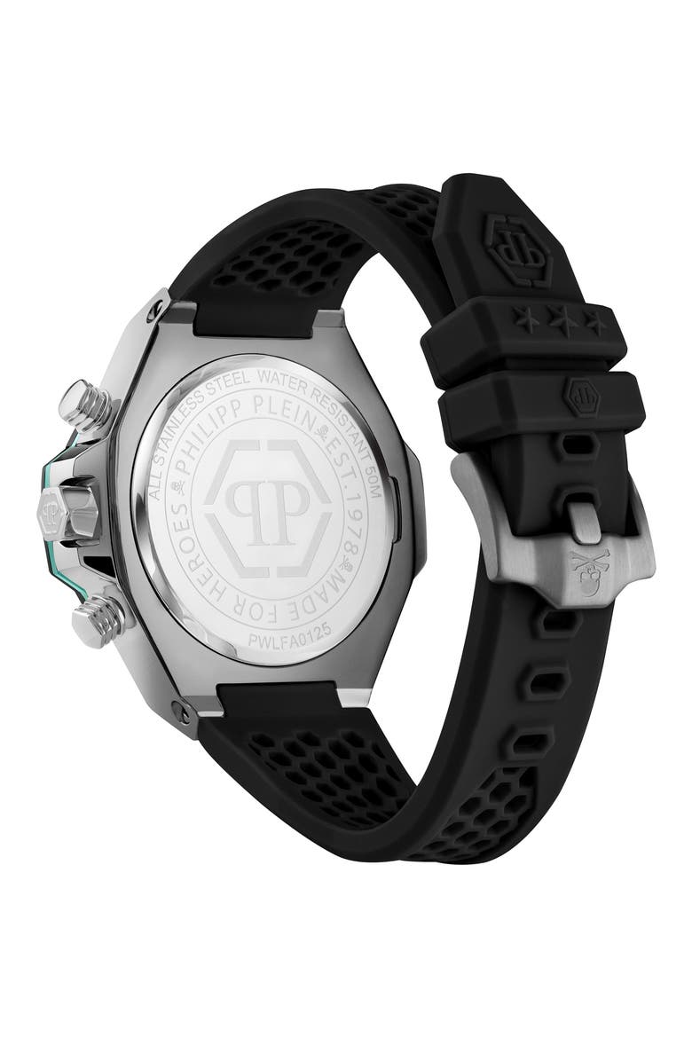 Plein Royal Chronograph Silicone Strap Watch, 46mm, Alternate, color, GUN01