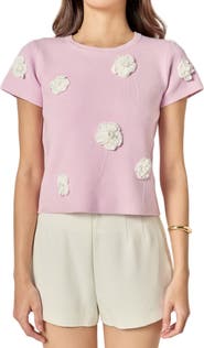 English Factory Floral Ebellished Short Sleeve Knit Top