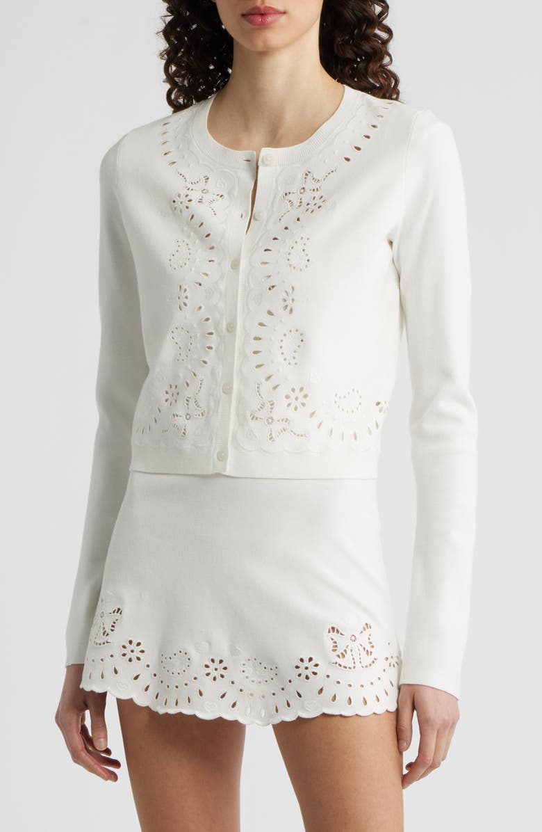 LoveShackFancy Leda Eyelet Cardigan, Alternate, color, White Vanilla