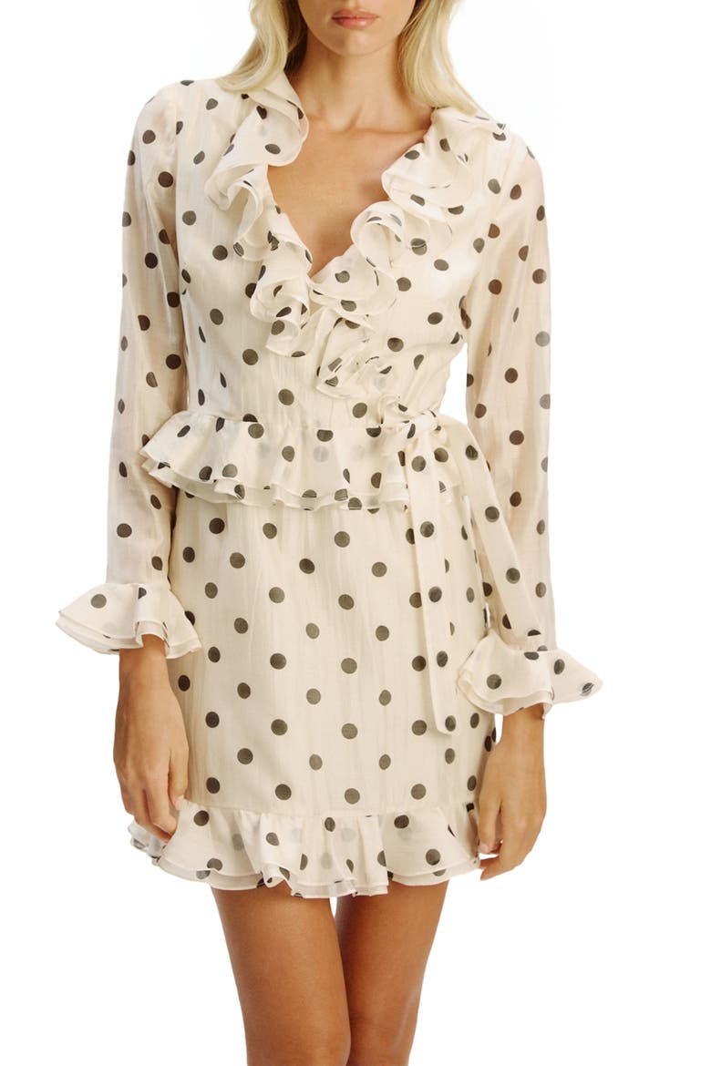 Polka Dot Frill Ruffle Long Sleeve Minidress, Alternate, color, IVORY SPOT
