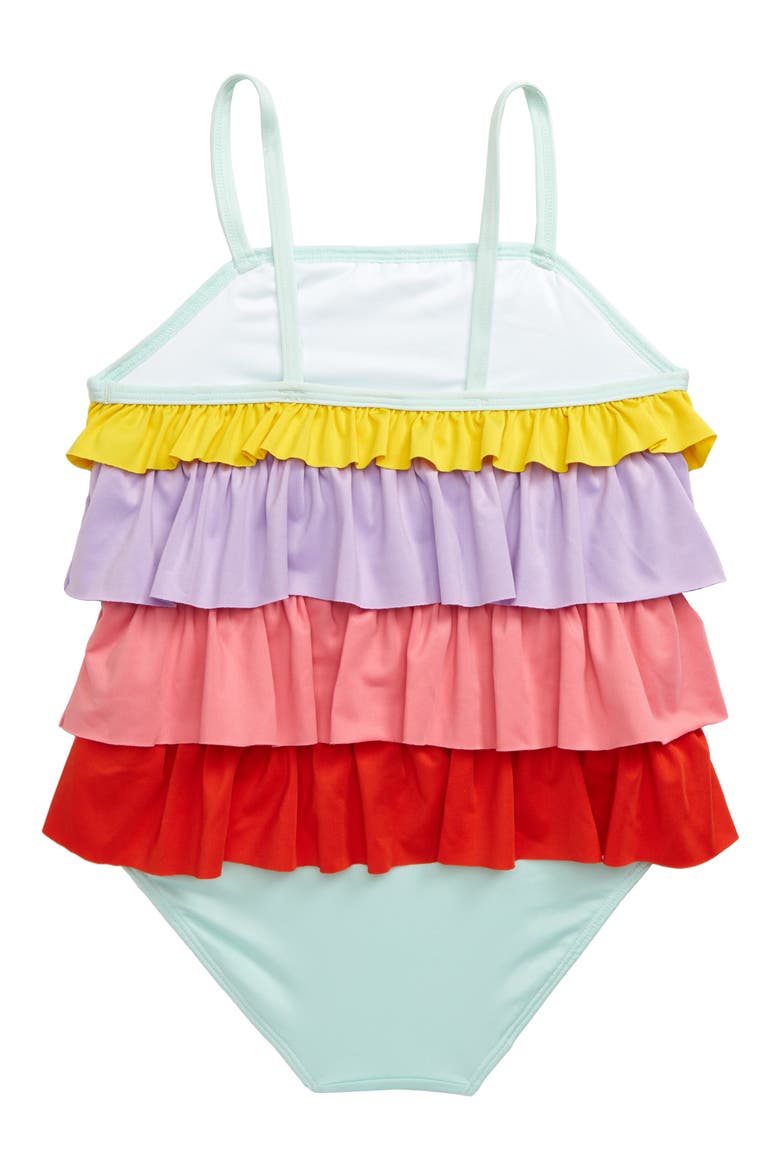 Tiered One-Piece Swimsuit, Alternate, color, TEAL FAIR MULTI