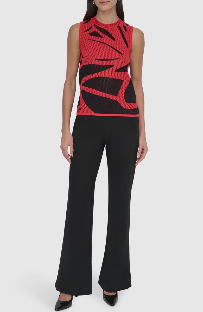 DKNY Abstract Floral Jacquard Sleeveless Cotton-Blend Sweater, Alternate, color, Watermelon/ Black
