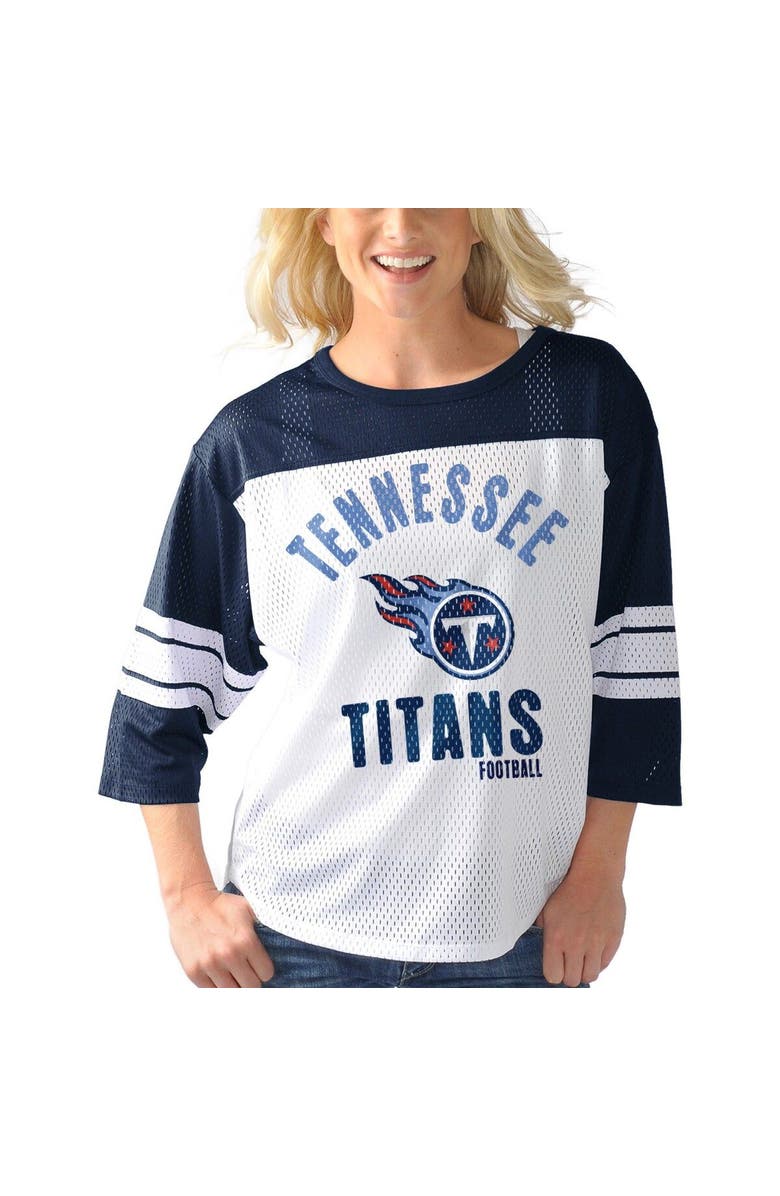 G-III 4HER BY CARL BANKS Women's G-III 4Her by Carl Banks White/Navy Tennessee Titans First Team Three-Quarter Sleeve Mesh T-Shirt, Alternate, color, 