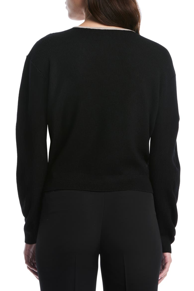 Lace Trim V-Neck Sweater, Alternate, color, BLACK