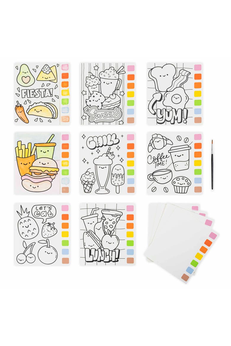 Watercolor Pad Kit, Kawaii Food, 8 Playful Designs, Alternate, color, Multicolored