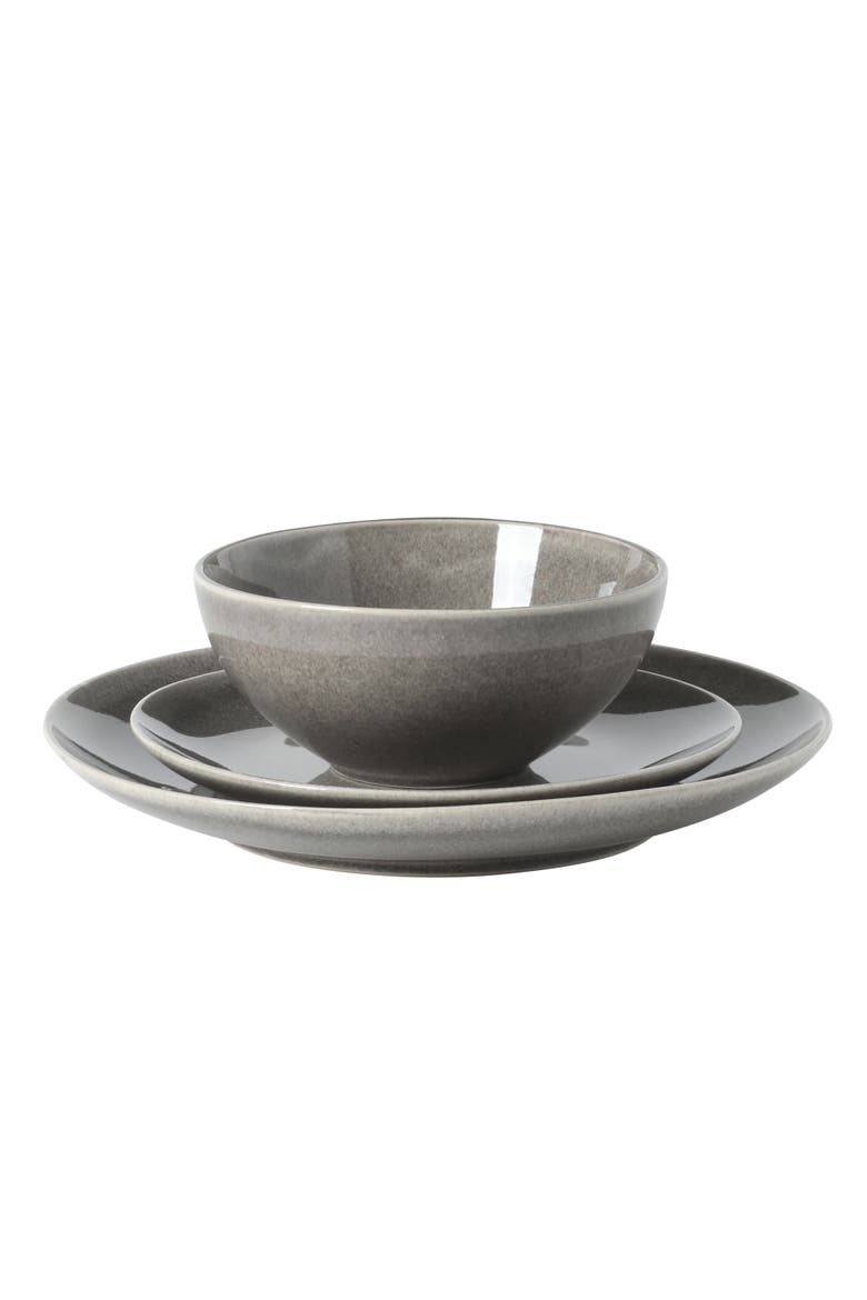 Castle Peak 12-Piece Reactive Glaze Stoneware Dinnerware Set, Alternate, color, Grey