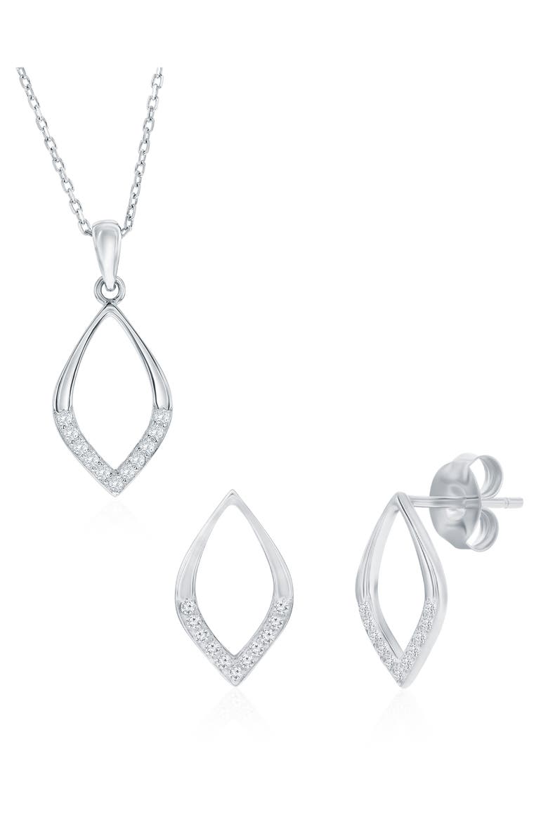 Cubic Zirconia Marquise Stud Earrings & Pendant Necklace Set, Main, color, SILVER