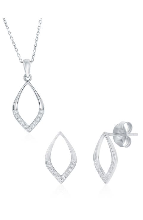 Cubic Zirconia Marquise Stud Earrings & Pendant Necklace Set