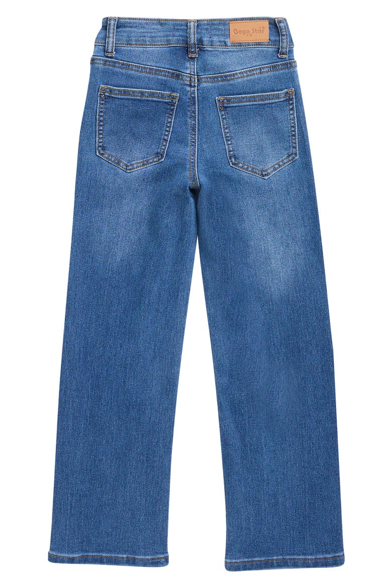 Kids' Rhinestone Bow Straight Leg Jeans, Alternate, color, MEDIUM DARK WASH