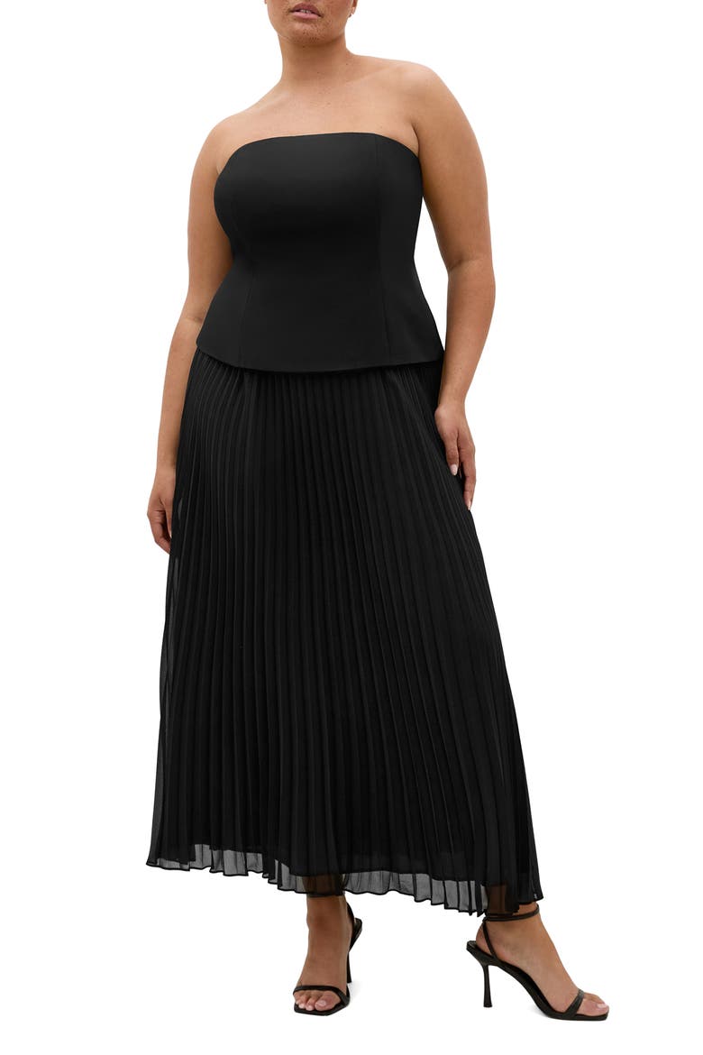 Loretta Strapless Pleated Maxi Dress, Main, color, BLACK