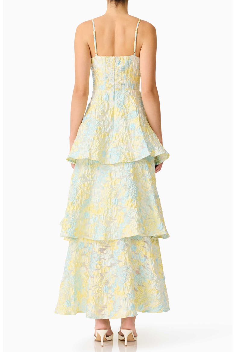 Penelope Tiered Sleeveless Jacquard Gown, Alternate, color, YELLOW BLUE