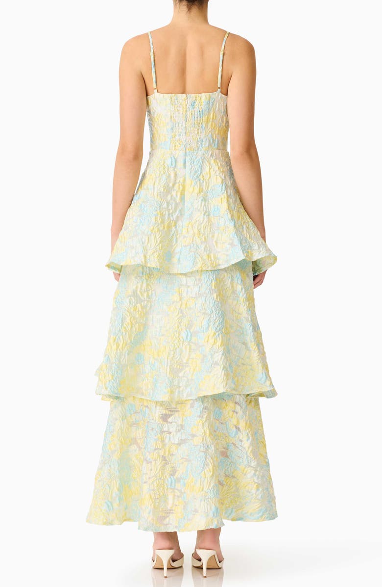 Elliatt Penelope Tiered Sleeveless Jacquard Gown, Alternate, color, Yellow Blue