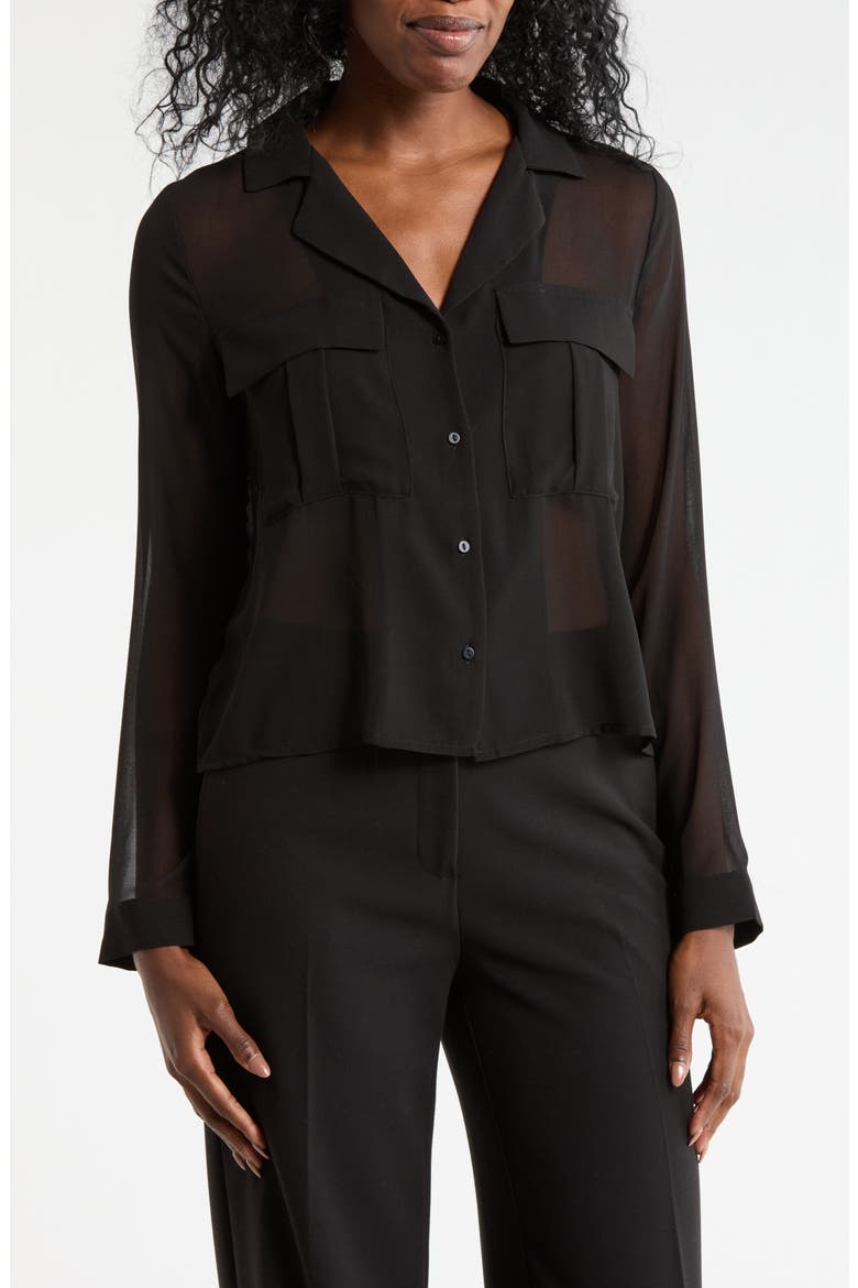 Print Long Sleeve Crop Blouse, Main, color, BLACK