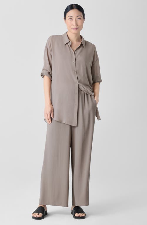 Eileen Fisher Cropped Wide-leg Silk Georgette Crepe Pants In Cocoa