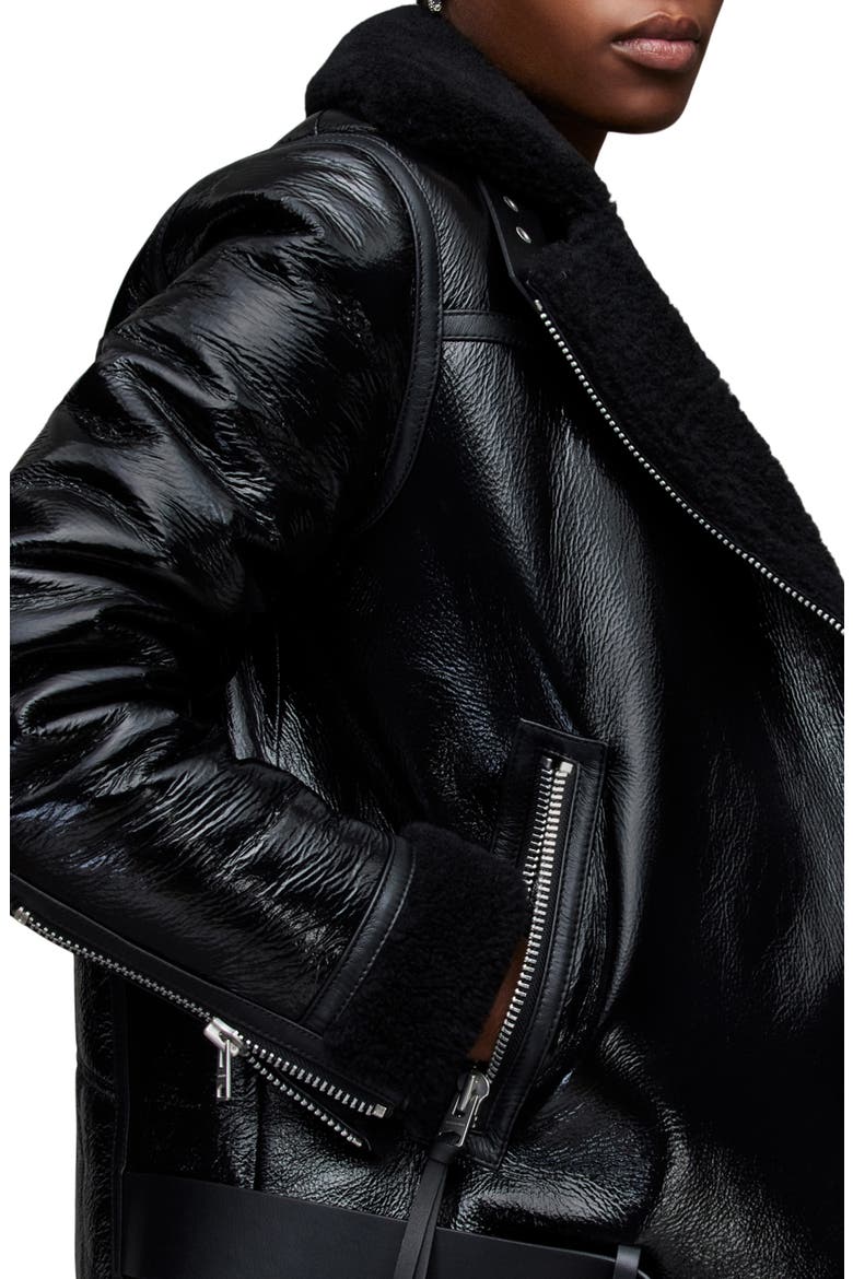 Rei Genuine Shearling & Leather Moto Jacket, Alternate, color, BLACK