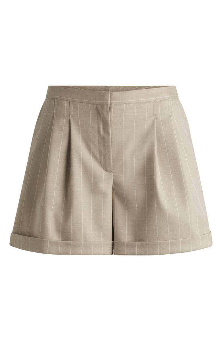BOSS Orange Tostie Pleated Pinstripe High Waist Shorts, Alternate, color, Beige