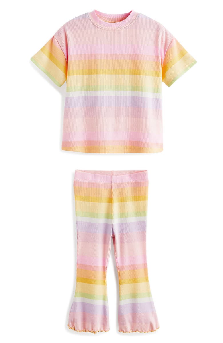 NEXT Kids' Rainbow Stripe Cotton T-Shirt & Leggings Set, Main, color, 