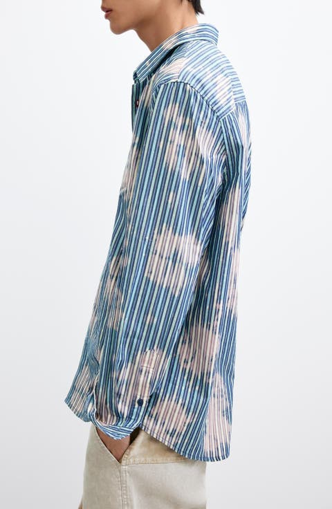 Tie Dye Striped Button-Up Shirt