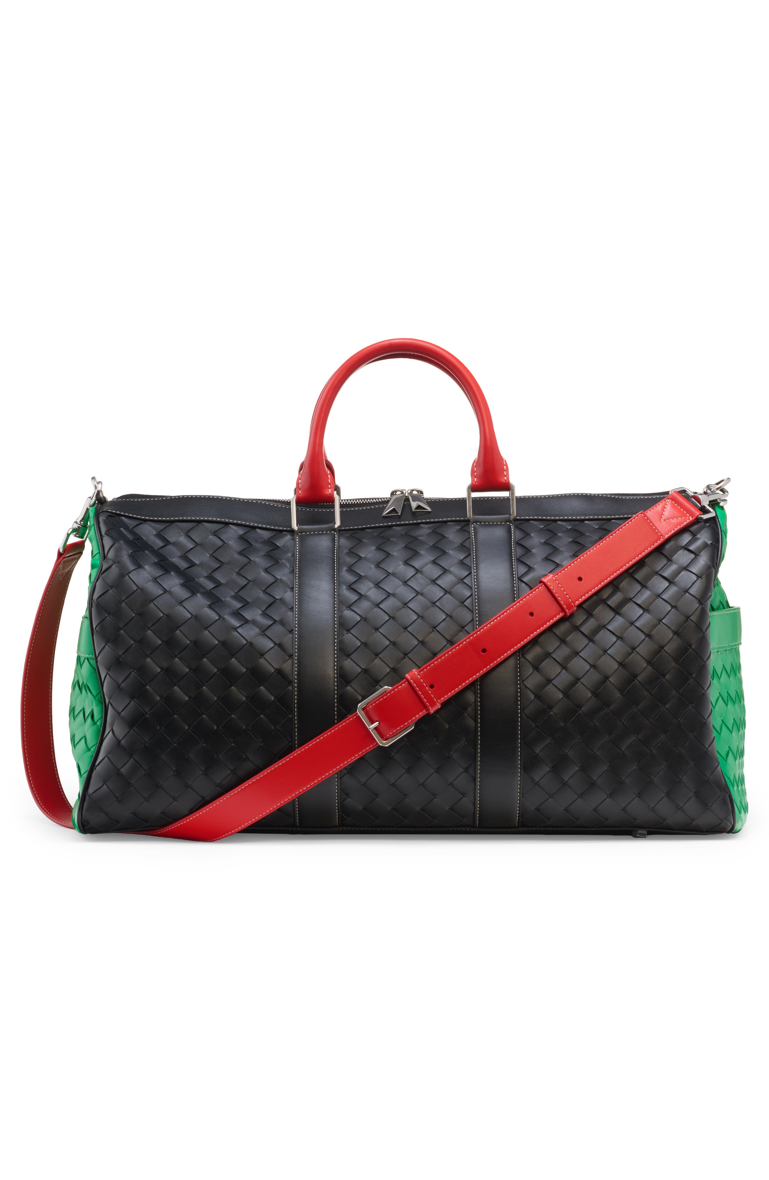 Bottega Veneta Medium Classic Intrecciato Colorblock Duffle Bag, Alternate, color, Black Multi