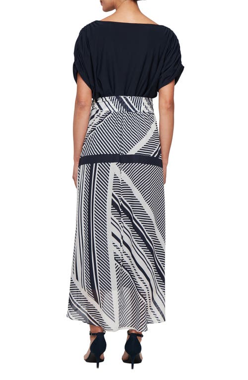 Shop Sl Fashions Short Sleeve Mixed Media High-low Dress In Navy Multi