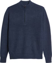 Schott NYC Half Zip Rib Wool Blend Sweater