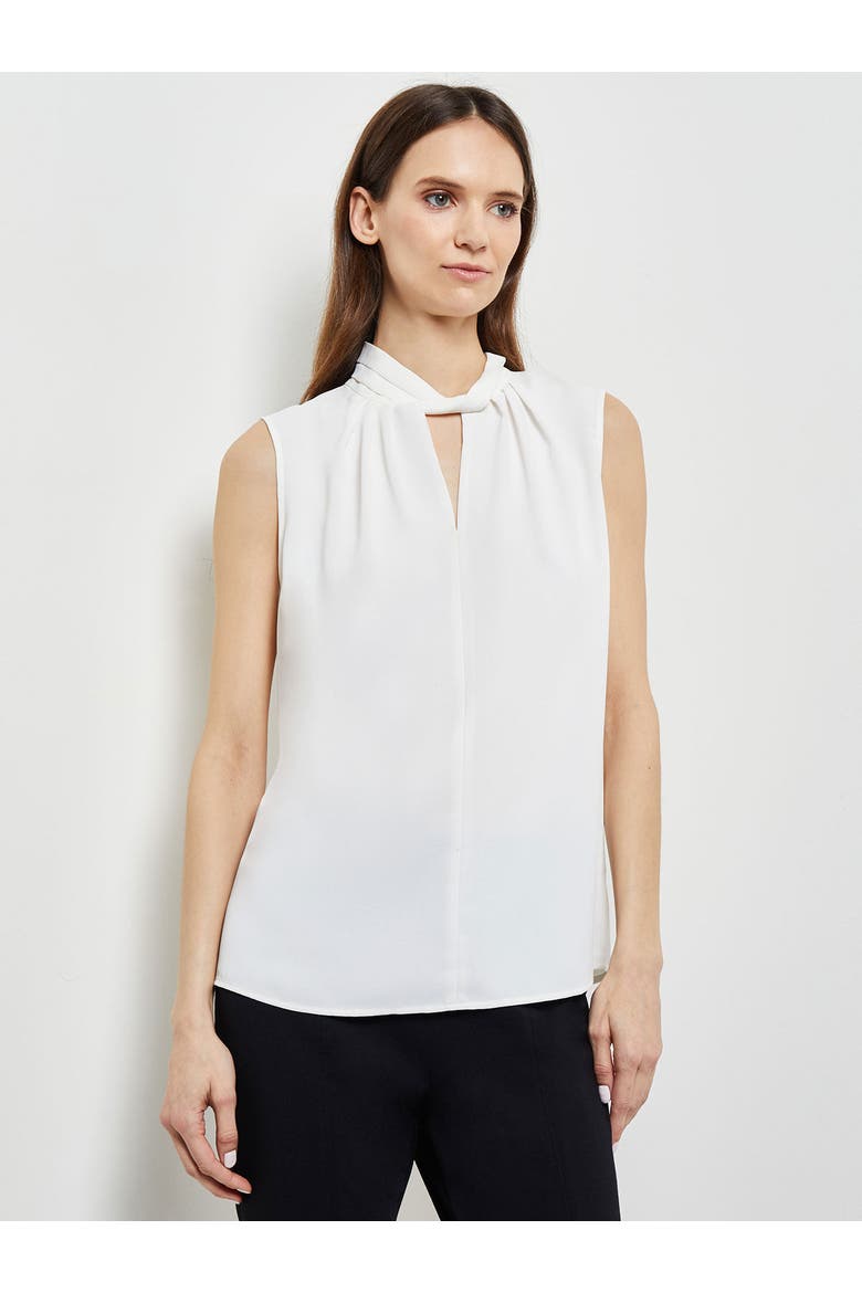Sleeveless Twist Neck Crepe de Chine Blouse, Main, color, White