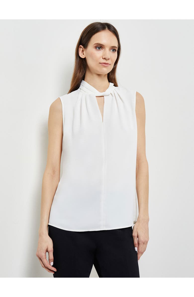 Misook Sleeveless Twist Neck Crepe de Chine Blouse, Main, color, White