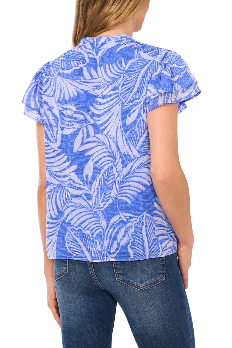 Palm Print Flutter Sleeve Top, Alternate, color, TROPIC NIGHT BLUE
