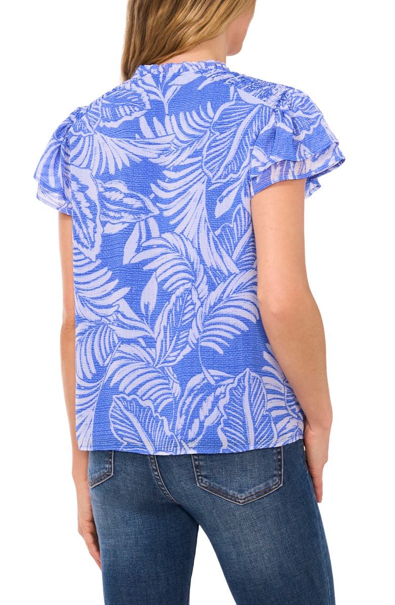 CeCe Palm Print Flutter Sleeve Top, Alternate, color,