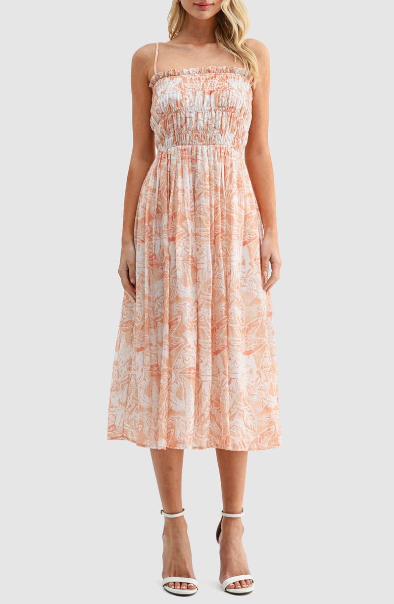 Lush Smocked Midi Dress, Main, color, Cream Mauve