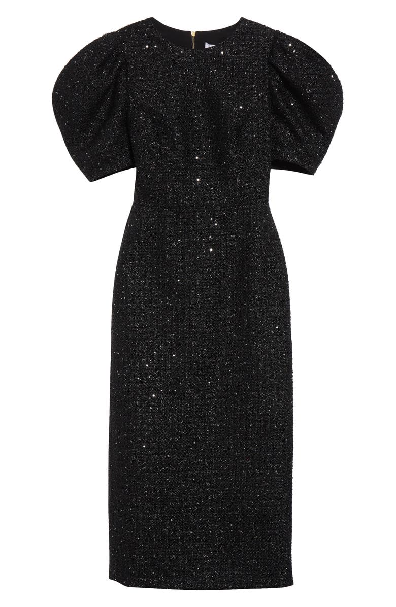 Carolina Herrera Puff Sleeve Metallic Tweed Sheath Dress, Alternate, color, Black