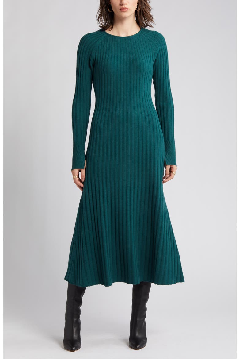 Rib Long Sleeve Midi Sweater Dress, Alternate, color, GREEN GARNET
