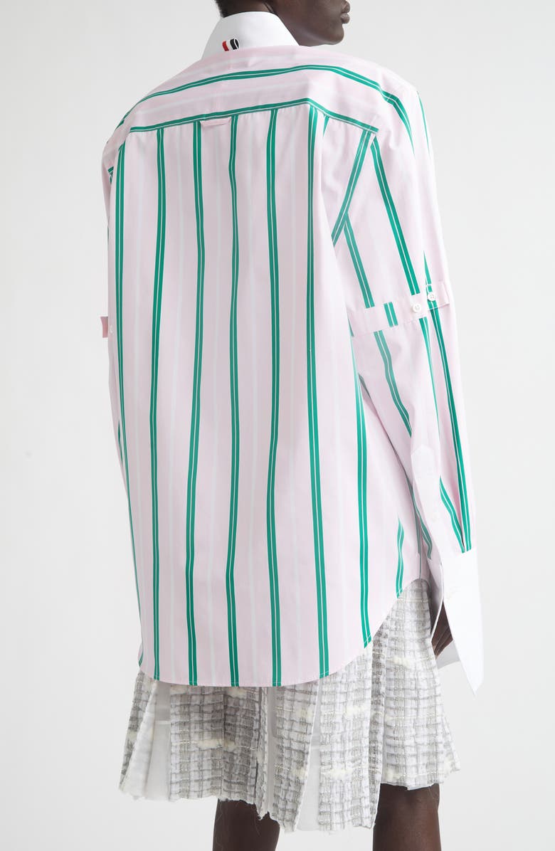 Thom Browne Repp Stripe Oversize Button Armband Cotton Poplin Button-Down Shirt, Alternate, color, Light Pink