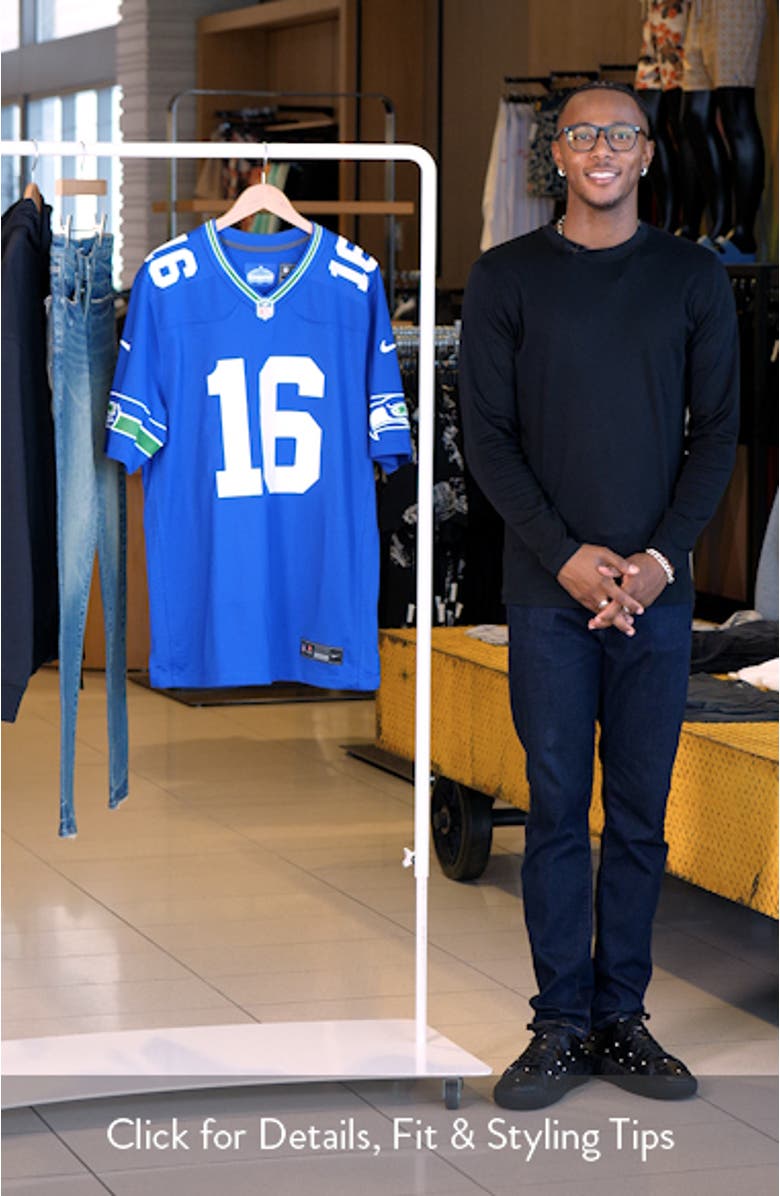 Men's Nike Tyler Lockett Royal Seattle Seahawks Throwback Player Game Jersey, sales video thumbnail