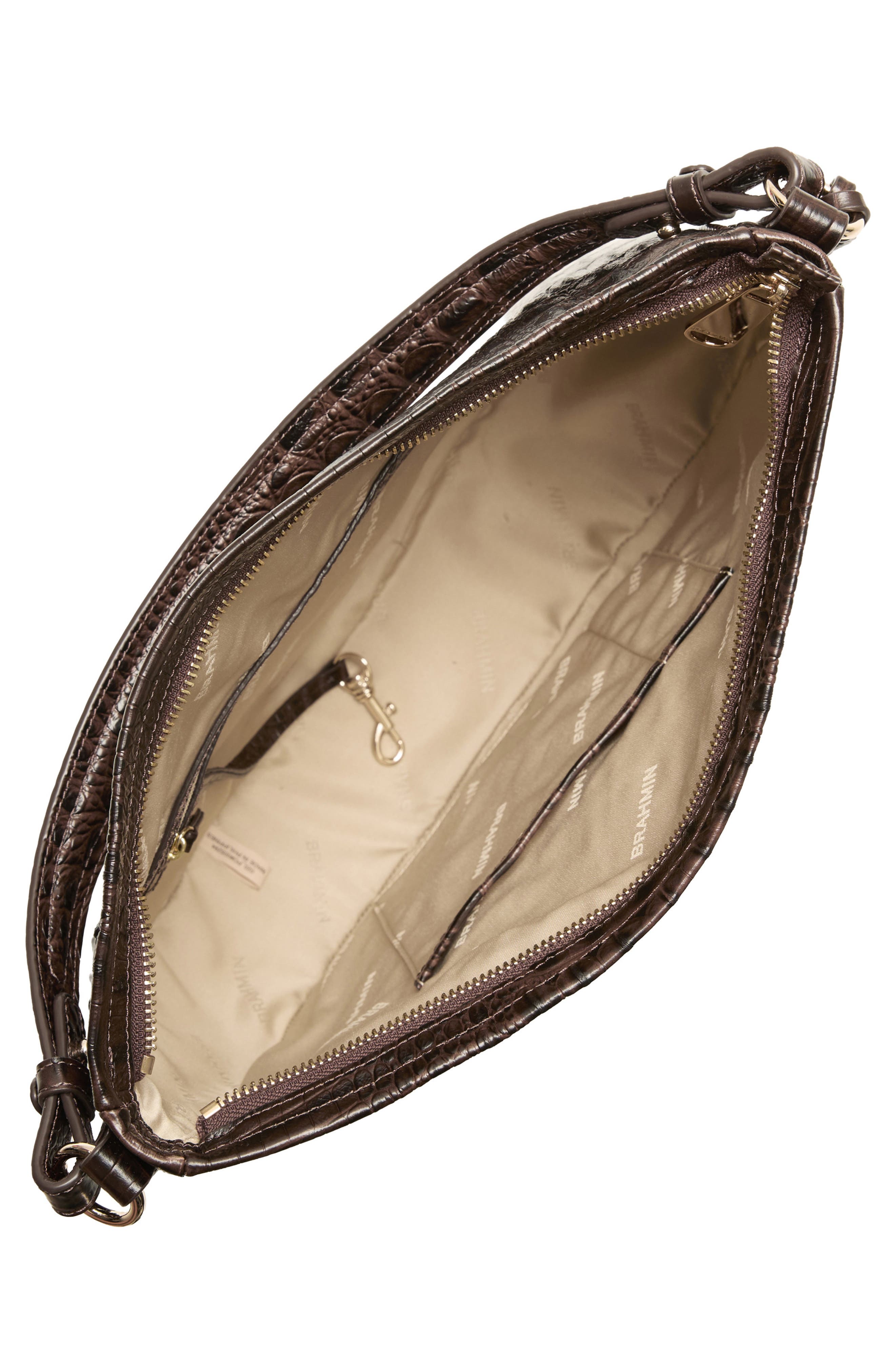 Brahmin Small Kathleen Croc Embossed Leather Shoulder Bag, Alternate, color, Chocolate Alden Road