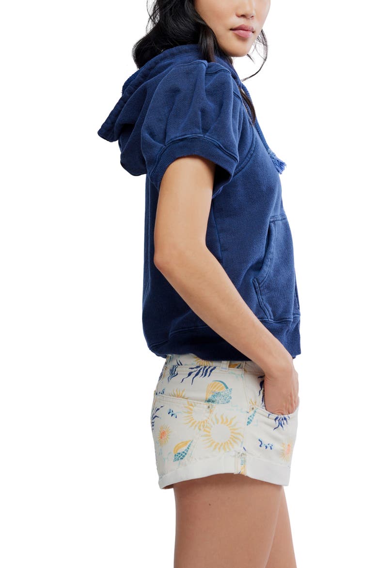 Summer Puff Sleeve Zip-Up Sweater, Alternate, color, NIGHT SHADOW