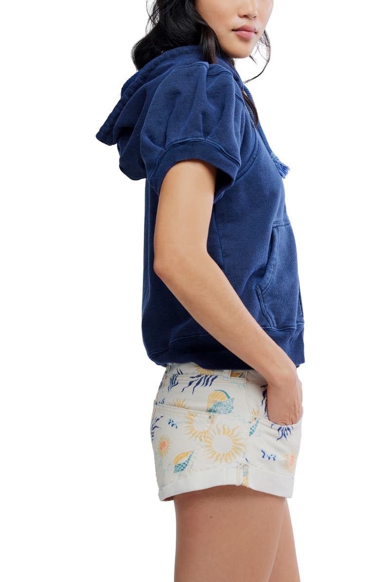 Free People Summer Puff Sleeve Zip-Up Sweater, Alternate, color, Night Shadow