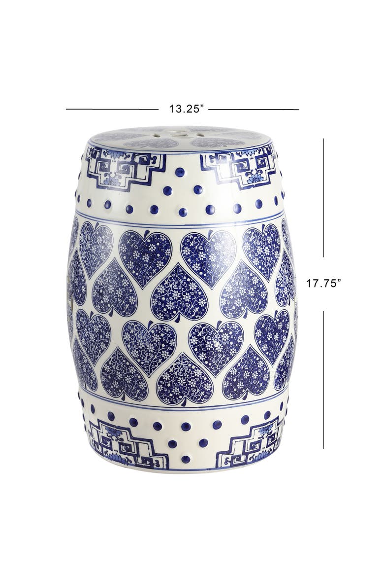 Happy Hearts Traditional Floral Chinoiserie Ceramic Drum Garden Stool, Pierced Indoor/Outdoor Patio Seat & Side Table, Alternate, color, Blue/White